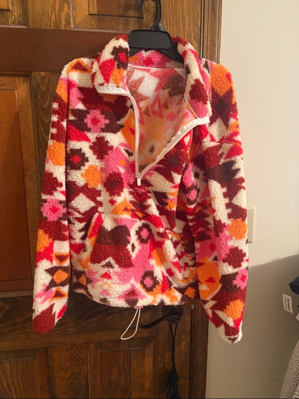 No boundaries Cozy Aztec Print Sherpa Pullover - Pink, Orange, Cream, Brown